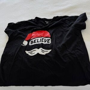 Old Navy Black Short Sleeve Tee with Red Santa Hat and White 'Believe' Graphic